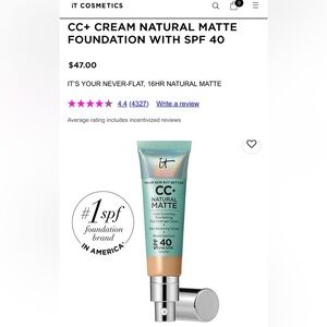 IT Cosmetics CC+ Cream Natural Matte Foundation Neutral Tan
